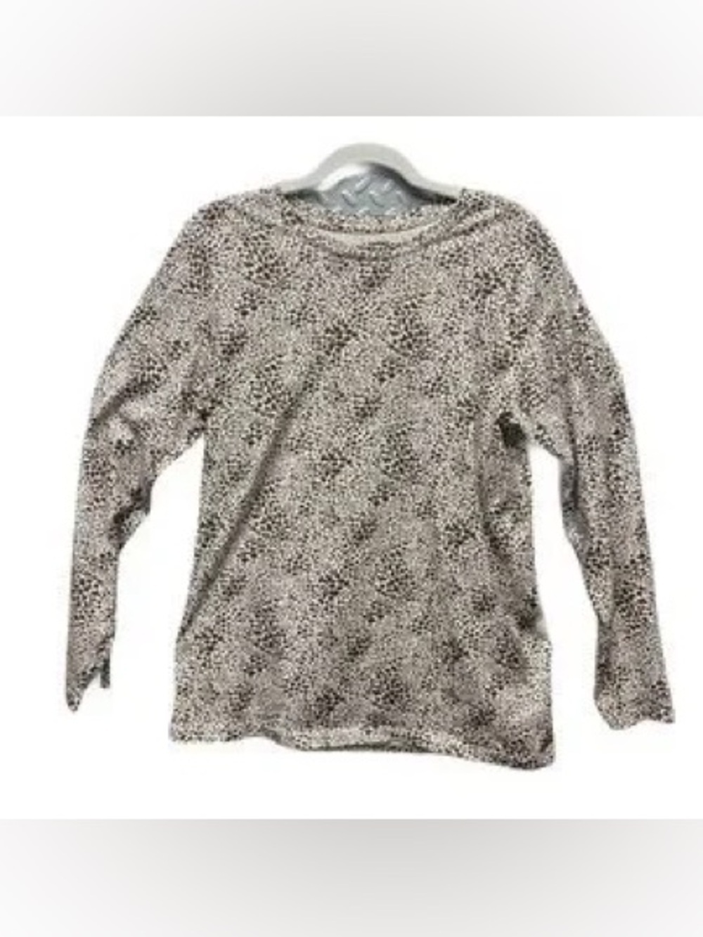 Lands' End Women's Long Sleeve Cotton Tee Brown White Animal Print SZ M/T